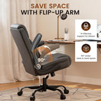 GTPLAYER Leather Office Chair, Home Desk Chair with Flip-up Arms and Ergonomic Back - Comfy Heavy Duty Executive Chair for Home Office Gaming, Gray