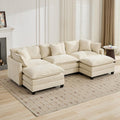 111.5" Beige Modular Sectional Sofa, 3 Seater Large Sectional Couches for Living Room, Ivory Off-White Chenille Fabric Oversized Cloud Couch with Ottoman, Modern Sofas Set, Sofas para Sala, U Shaped