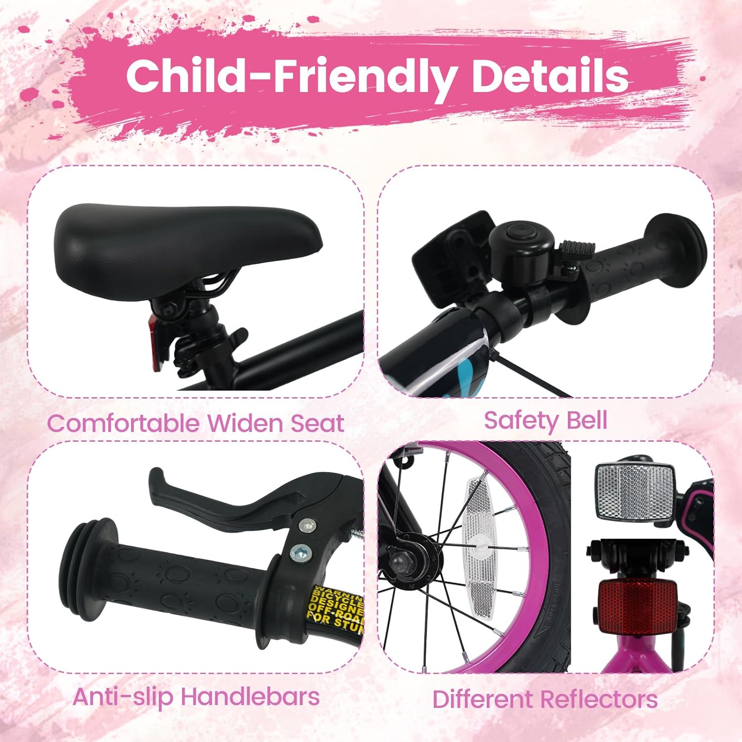 Olakids Kids Bike, 12 14 16 18 Inch BMX Style Toddlers Bike with DIY Drawing Board Training Wheels Adjustable Seat Coaster Brake Handbrake Safety Bell for Boys Girls