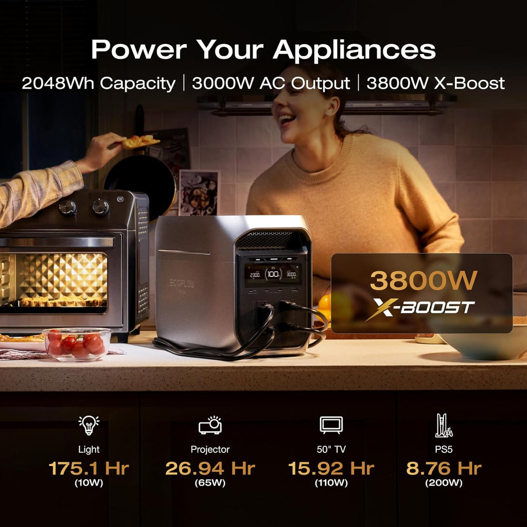 EF ECOFLOW Portable Power Station DELTA 3 Max Plus  2048Wh LiFePO4 Battery  Solar Generator (Solar Panel Optional)  3000W Max Output  Fast 0–80% Recharge in 64mins  Reliable Home Backup & RV Camping