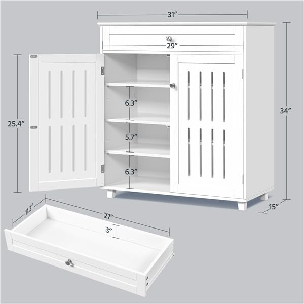 Yaheetech Shoe Cabinet, 4-Tier Shoe Storage Cabinet with Drawer & Adjustable Shelves, Wooden Shoe Rack Organizer with Louvered Doors for Entryway, Hallway, Closet, Living Room, White