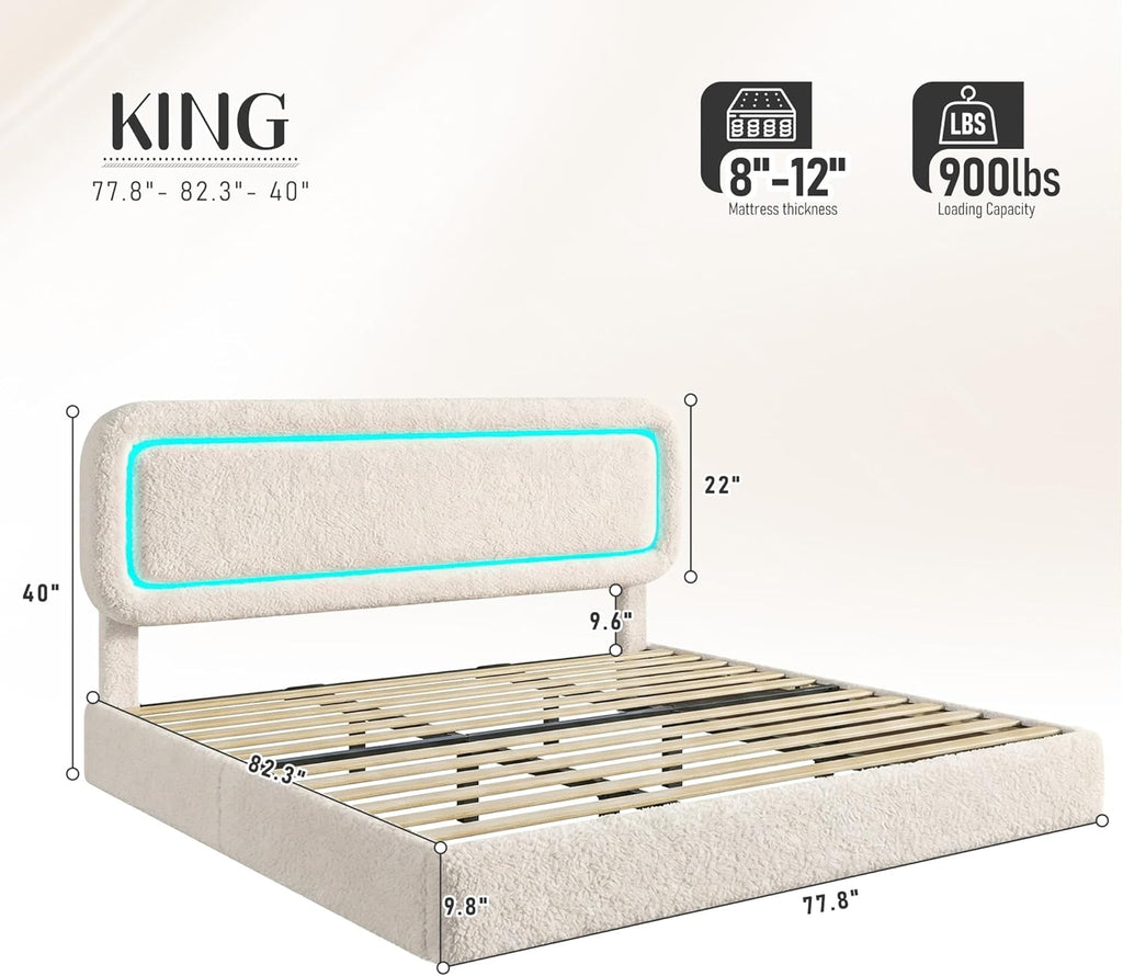 Cloud Bed Frame King,Soft King Size Bed Frame and Headboard,Boucle Upholstered King Platform Bed Frame,Anti-Collision Round Corners,No Box Spring Needed,Modern,Beige