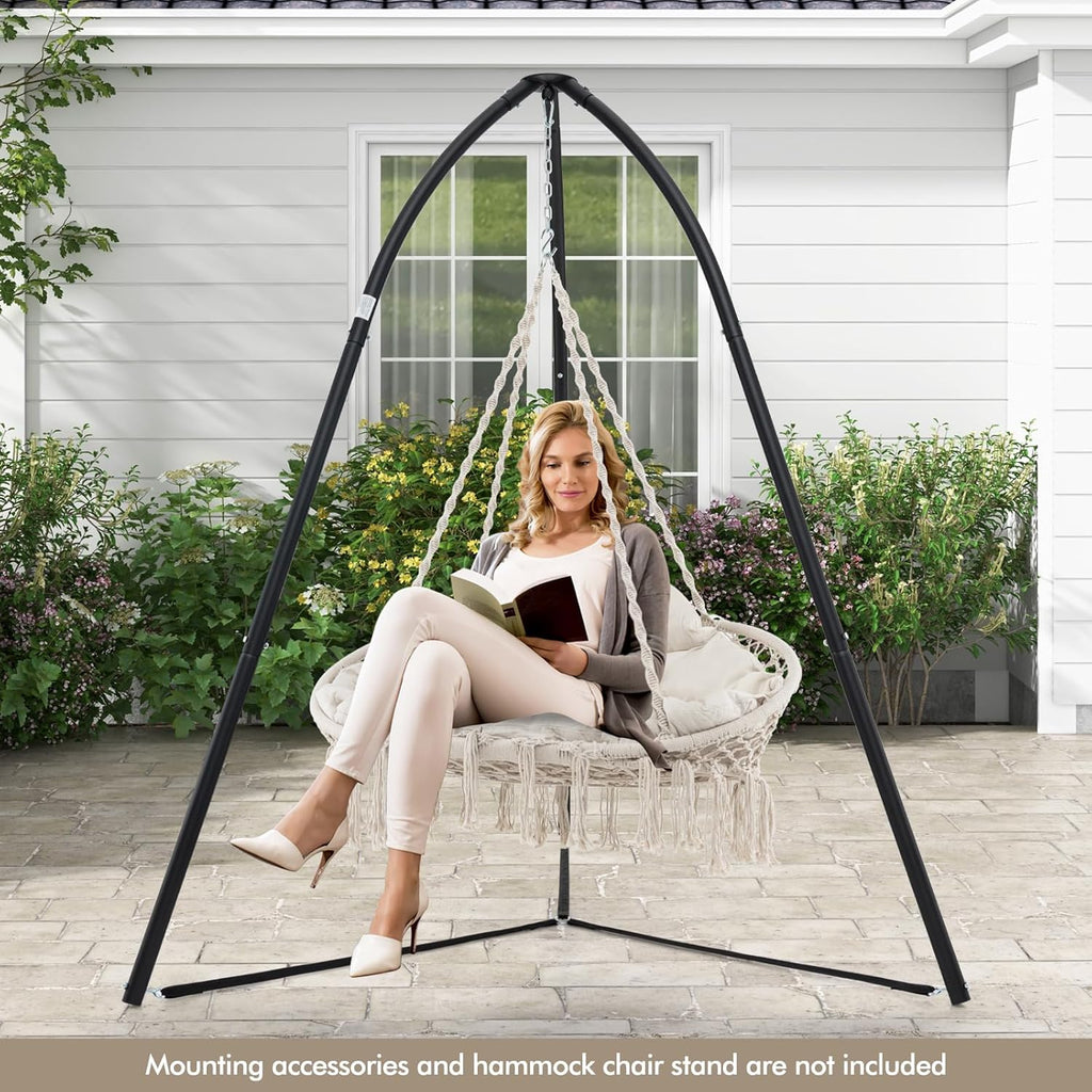 Tangkula 2-Person Hanging Hammock Chair, Boho Style Macrame Hammock Swing with Soft Cushions, Tassels, Indoor Outdoor Cotton Rope Hanging Swing Chair for Bedroom, Porch, Balcony