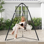 Tangkula 2-Person Hanging Hammock Chair, Boho Style Macrame Hammock Swing with Soft Cushions, Tassels, Indoor Outdoor Cotton Rope Hanging Swing Chair for Bedroom, Porch, Balcony