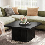 Tribesigns Square Coffee Table, 31.5-Inch Fluted Coffee Table, Mid-Century Modern Living Room Table, Large Cocktail Table for Living Room, Easy Assembly, Black