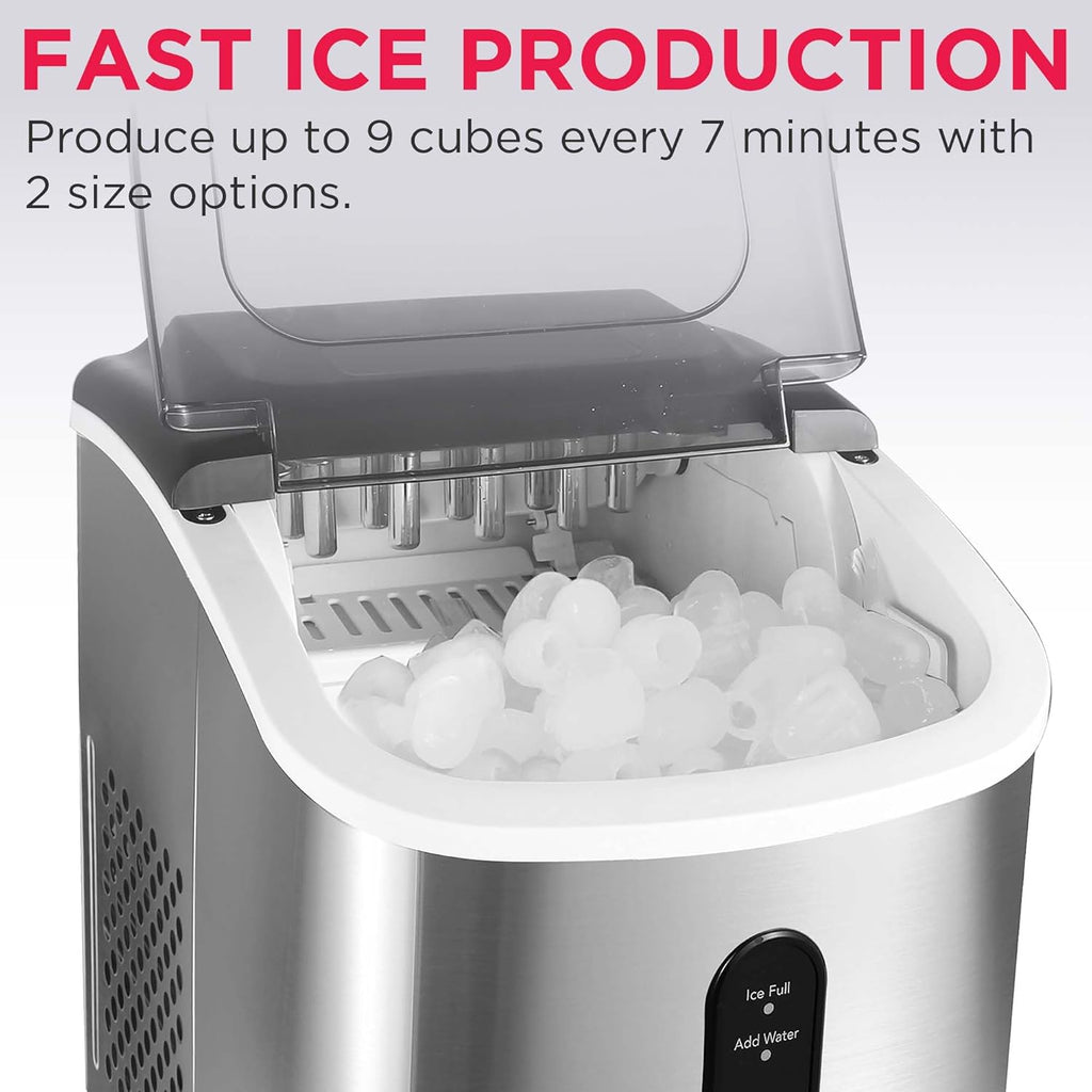 Frigidaire Stainless Steel Ice Maker Machine - Heavy Duty - Makes 26 lbs of Clear Ice Per Day - Digital LED Control Panel - Transparent Window - 1.2 Quart Water Reservoir - Stainless Steel