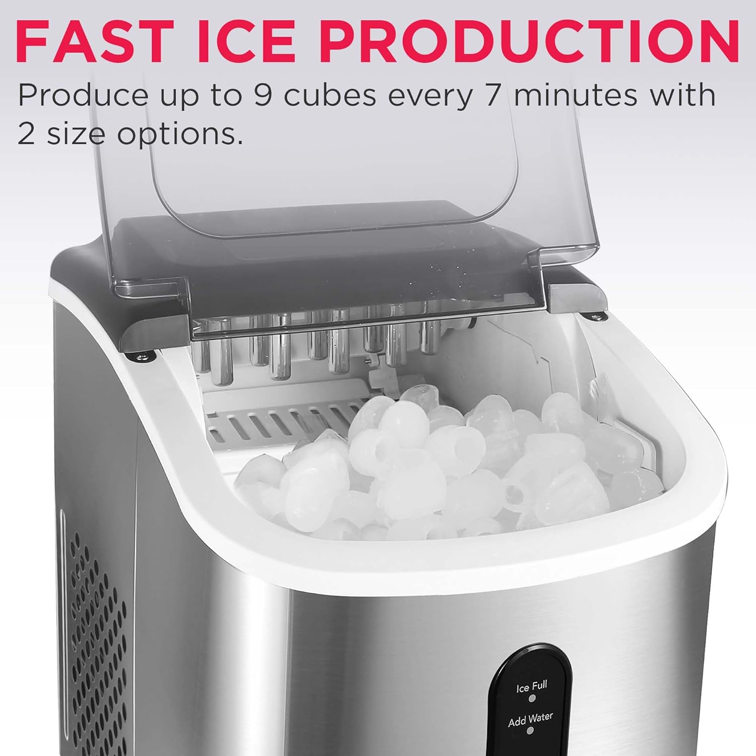 Frigidaire Stainless Steel Ice Maker Machine - Heavy Duty - Makes 26 lbs of Clear Ice Per Day - Digital LED Control Panel - Transparent Window - 1.2 Quart Water Reservoir - Stainless Steel