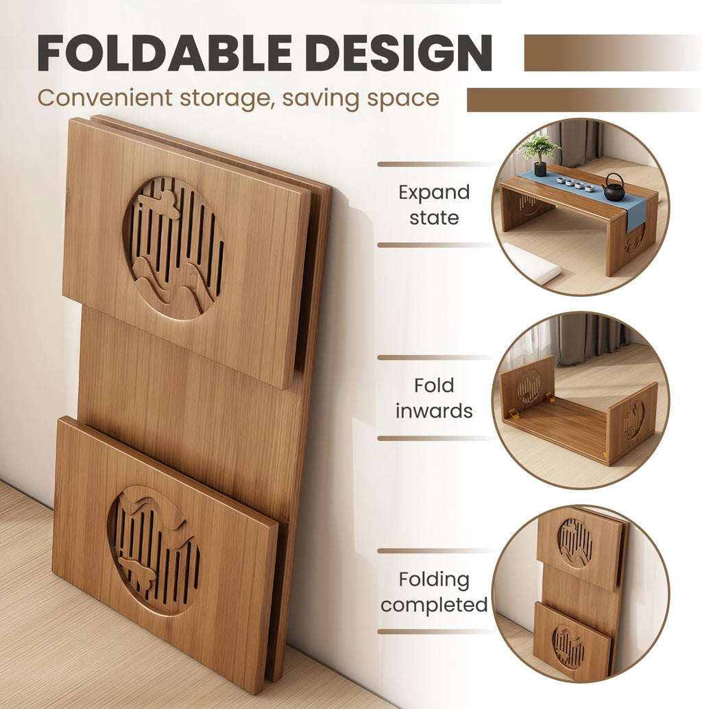 Folding Floor Coffee Table, Japanese Bamboo Foldable Tables, Portable Living Room Low Desk, Versatile Tatami Meditation Tea Table for Dining Room, Wooden Table Desk for Home, Office (100X37CM)
