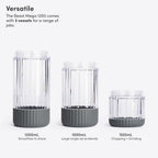 Beast Mega 1200 Plus | Premium Countertop Blender | Smoothies, Shakes, Sauces, Dips, Soups | Blends Ice and Frozen Fruit | XL Vessel | With Extra Vessels, Straw System | (Charcoal, 120V)