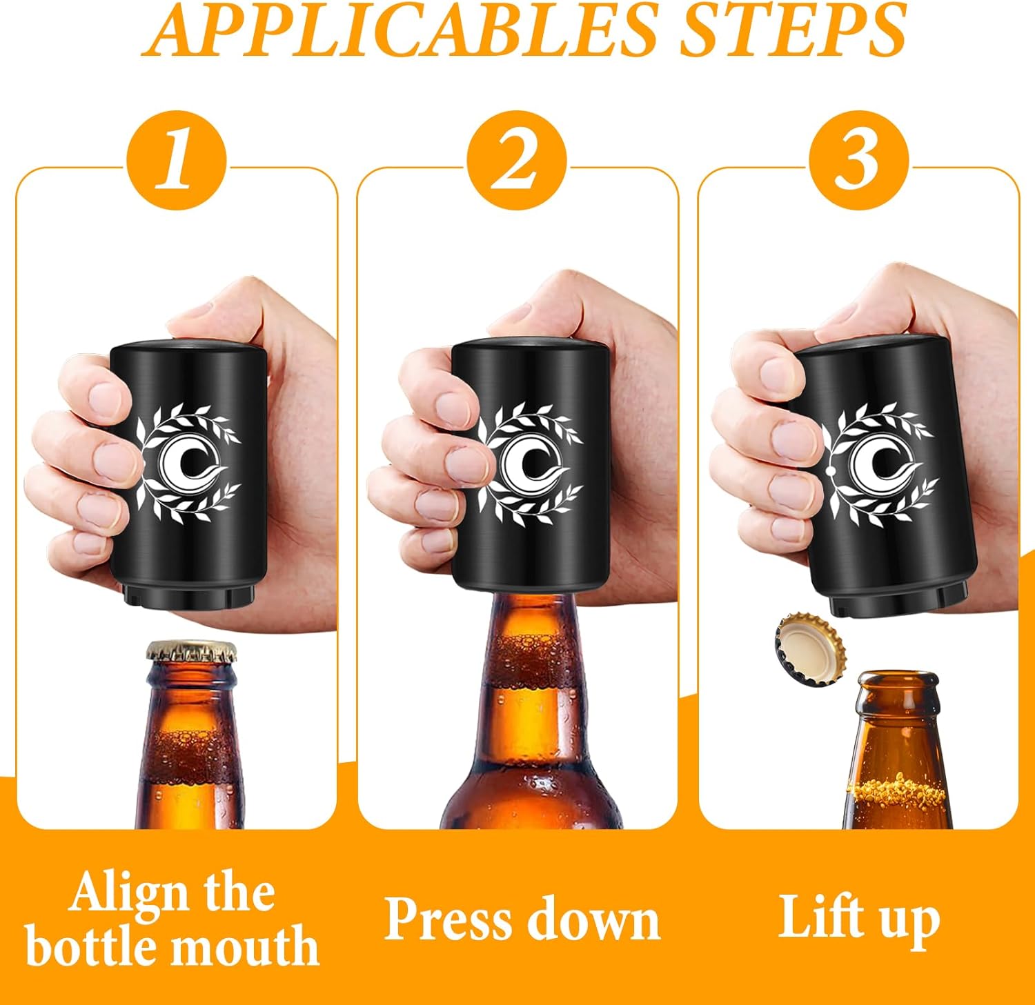 Custom Automatic Beer Bottle Opener, Personalized Magnetic Stainless Steel Push & Pull Bottle Openers, Openning Tool for Home Bar