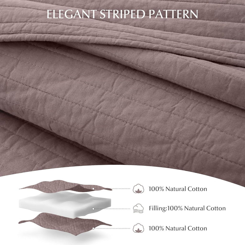 100% Cotton Quilt Set Oversized King Size - Soft Lightweight Stripe Bedding Set, Classic Comforter Set for All Season with 2 Shams, Oversized Bedspread Coverlet, 120 x120 inches