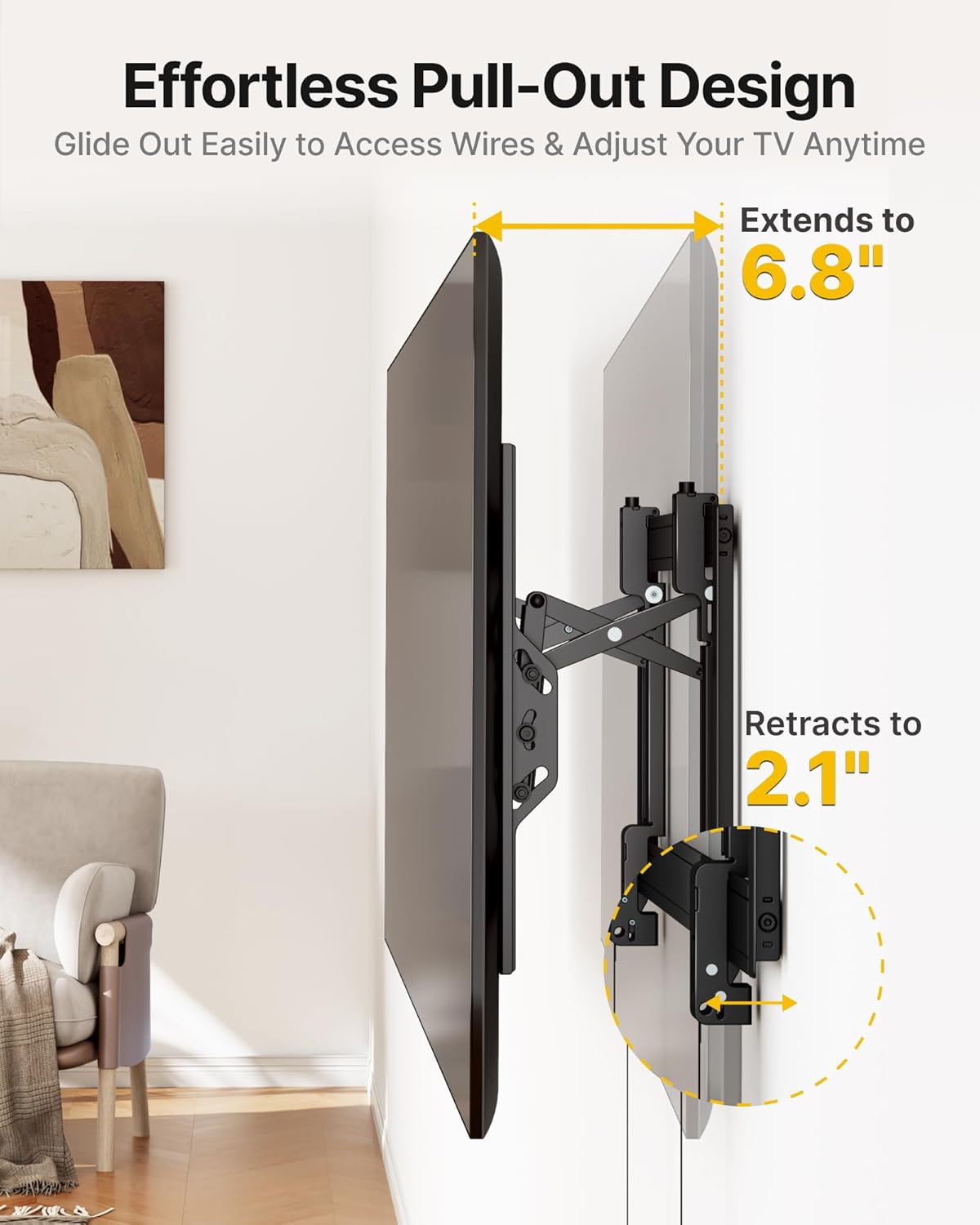 monTEK Heavy Duty Tilting TV Wall Mount Barckt for 37–90" TVs up to 200 lbs – Low Profile, Universal Fit, Tilt & Swivel Adjustment, 6.8" Extension, Fits 16"/18"/24" Studs, Max VESA 600x400mm