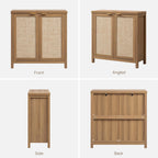 SICOTAS Sideboard Buffet Cabinet with Large Storage : Boho Rattan Credenza Coffee Bar Storage Cabinet with Adjustable Shelves, Farmhouse Console Cabinets for Kitchen, Living Room, Entryway, Oak, 2 PCS