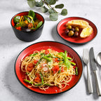 Gibson Soho Lounge Sofia Coupe Stoneware Dinnerware Set, Service for 4 (12pcs), Matte Red
