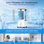 Portable Air Conditioners, 4-IN-1 Evaporative Air Cooler, Portable AC Unit w/ 4 Modes & 3 Speeds, Swamp Cooler w/ 12H Timer & Remote, Fast Cooling Room Air Conditioner for Bedroom Home Office Garage
