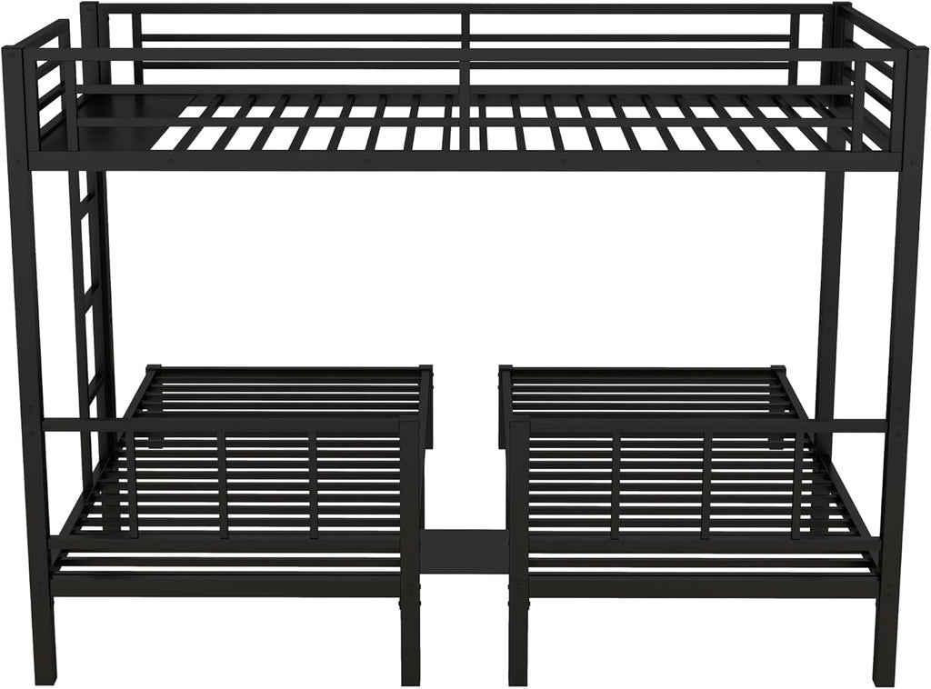 Twin Over Twin Over Twin Triple Bunk Bed for Kids,3 Bed Bunk Beds for 3,Metal Triple Bunk Beds with Built-in Desk,Separates Into 3 Twin Beds,Noise Reduced Structure,Black