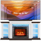 72" Electric Fireplace with Mantel and Cabinets, Fireplace TV Stand for Living Room Bedroom, LED Light, Stacked Stone Surround and Remote Control 3D Realistic Flame