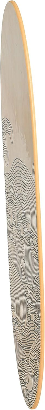 Creative Co-Op Coastal Decorative Surfboard Wall Décor, Wave Design Overlaid On Natural Wood, Hangs Vertical or Horizontal