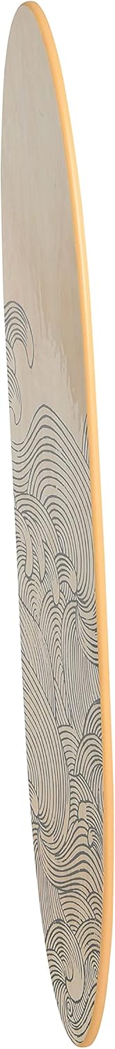Creative Co-Op Coastal Decorative Surfboard Wall Décor, Wave Design Overlaid On Natural Wood, Hangs Vertical or Horizontal