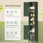 TEENFON 67" Tall Bathroom Cabinet with Adjustable Shelves and Doors, Narrow Bathroom Storage Cabinet for Small Space, Living Room, Entryway, Kitchen, Green
