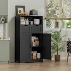 Iwell Storage Cabinet with Doors & Shelves, Kitchen Pantry Cabinet, Bathroom Cabinets for Living Room, Kitchen, Laundry, Black