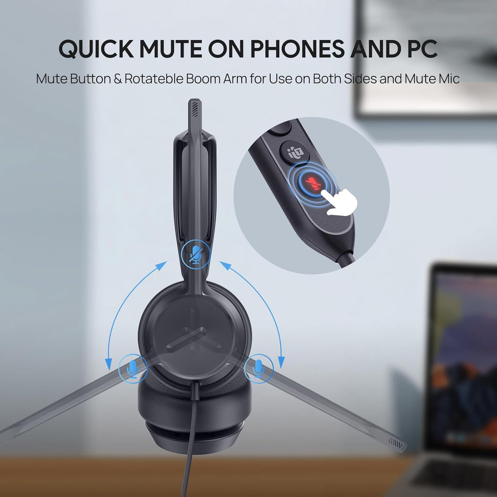 Yealink UH42 USB-C/A Mono Headset with Mic for PC Computer, Wired Headphones Teams Certified, Noise Cancelling Microphone, in-Line Controls, All Day Comfort