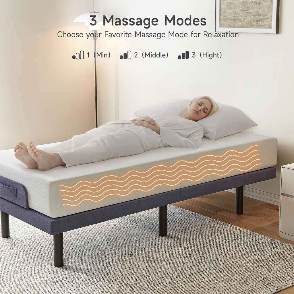 Twin XL Adjustable Bed Frame with Wireless Remote, Electric Beds Base w/3 Massage Modes, Zero Gravity Bed, Head and Foot Incline, 3 Mins Fast Assembly, 2 USB Ports, Memory Pre-Sets, Anti-Snore