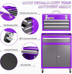 AIRAJ Rolling Tool Chest,4 Drawers Tool Chest with 4 Swivel Casters,Large-Capacity Detachable Tool Cabinet with Lock and Double Doors,Suitable for Work Shops,Warehouse and Garage,Purple