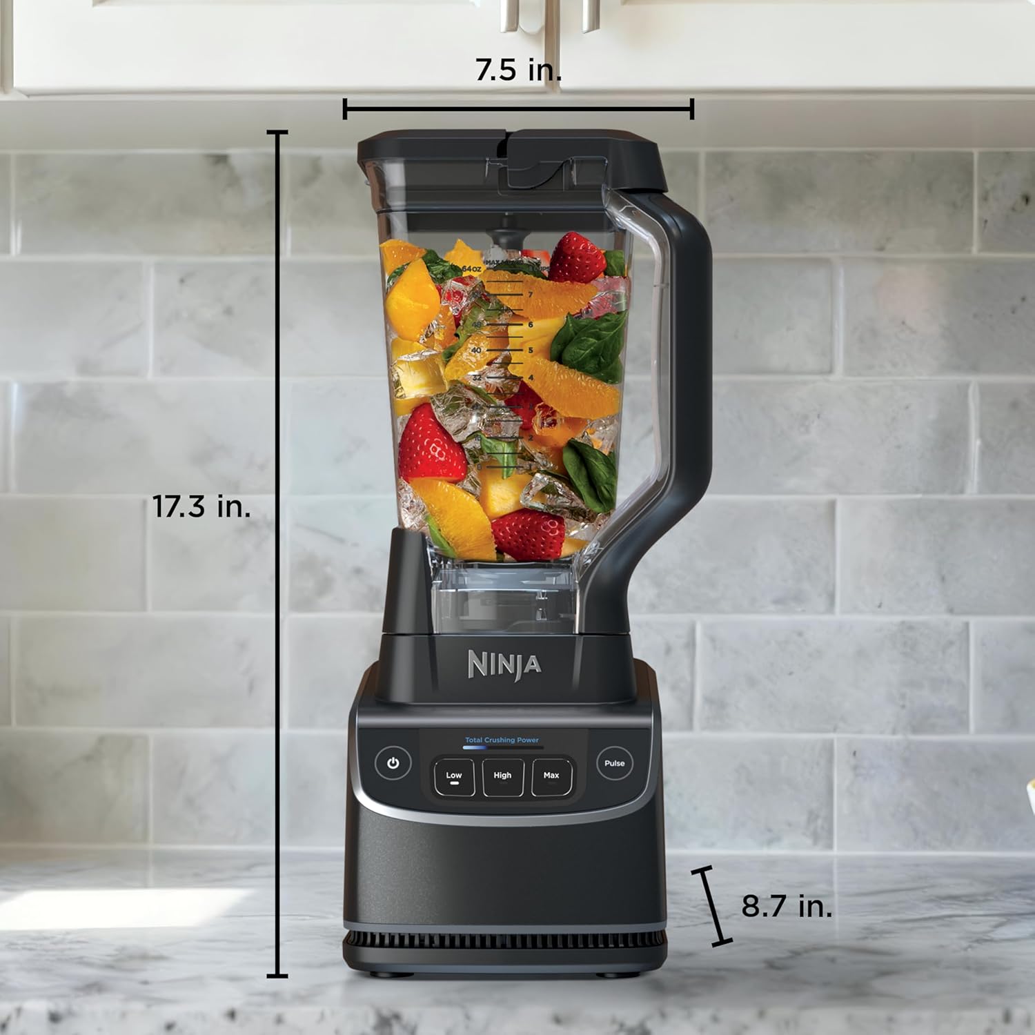 Ninja UltraCrush Professional Blender | 1000W, XL 72-oz.* Pitcher | Total Crushing Technology | 3 Manual Speeds for Ice Crushing, Smoothies, Sauces & More | Full-Size Blender | Black | BP201