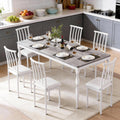 78" Modern Dining Table with Heavy-Duty Metal Legs, Farmhouse Kitchen Table for 6-8 Family, Gray Wood Top with Spindle Design for Dining Room, Home Office, Apartment