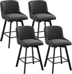 Swivel Counter Height Bar Stools Set of 4, 26''H Upholstered Barstools with Backs, Modern Bar Stool Chairs for Kitchen Island, Metal Legs, Fabric, Black Grey Stools Counter Chair