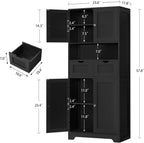 Iwell 57.8" H Tall Storage Cabinet with 2 Drawers & 2 Adjustable Shelves, Kitchen Cabinet with 4 Doors, Tall Cabinet for Living Room, Dining Room, Entryway, Black