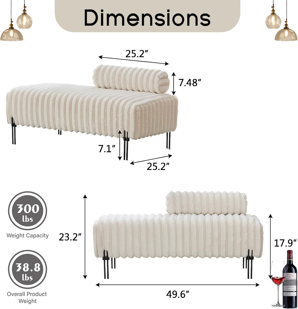 NIOIIKIT 49.6" Modern Loveseat Sofa Couch, Upholstered Accent Sofa with Golden Legs and Adjustable Backrest, Small Faux Fur Couches for Bedroom, Living Room, Compact Small Space (Beige)