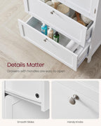 VASAGLE Bathroom Floor Storage Cabinet, Bathroom Storage Unit, Freestanding Cabinet with 2 Drawers and 2 Doors, Adjustable Shelf, 11.8 x 23.6 x 43.3 Inches, White UBBC551WH01S