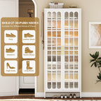 9-Tier Large Metal Shoe Storage Cabinet with Fluted Acrylic Doors & 8 Adjustable Shelves, Holds 27-36 Pairs, 67" Tall Shoe Organizer Rack for Entryway, Hallway, Cloakroom (White)