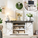 LINGMU Farmhouse TV Stand for 75 80 Inch TV, 32" Tall Entertainment Center w/4 Drawers & Sliding Barn Door, Rustic Media Console w/Storage Shelves, 66" Wood Television Stand for Living Room, Off White