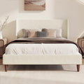 Upholstered Bed Frame King Size, 43" Tall Headboard Wingback Upholstered Platform Beds Bedframe for Kids Teens Adults Bedroom Strong Wood Slats Support No Box Spring Needed, Ivory Boucle
