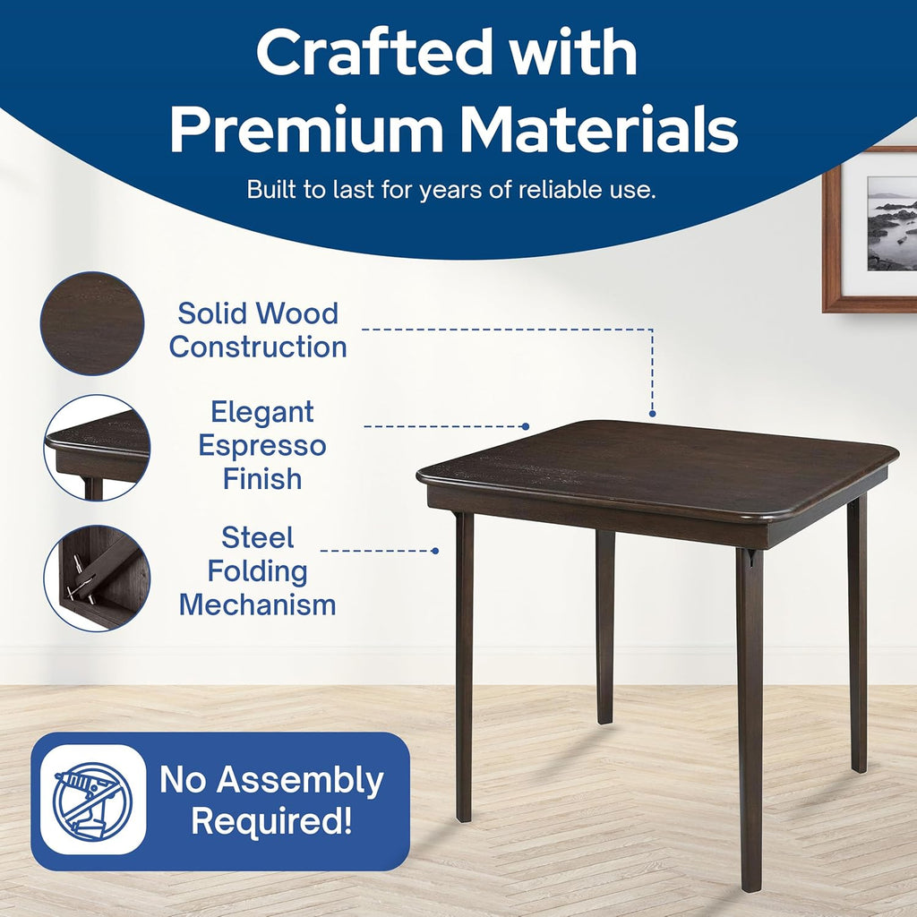 Stakmore Classic Straight Edge Square Folding Card Table 32x32 - No Assembly Wooden Foldable Card Table, Bridge, Board Game, Steel Mechanism, Folding Legs, Space-Saving, Espresso Frame