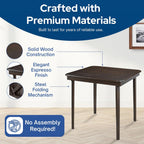 Stakmore Classic Straight Edge Square Folding Card Table 32x32 - No Assembly Wooden Foldable Card Table, Bridge, Board Game, Steel Mechanism, Folding Legs, Space-Saving, Espresso Frame