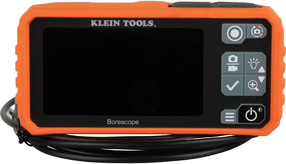 Klein Tools ET17 Utility Borescope with 5.5 mm 9.8-Foot Waterproof Gooseneck Snake, LEDs, 4.3-Inch LCD, Attachments, Endoscope Inspection Camera