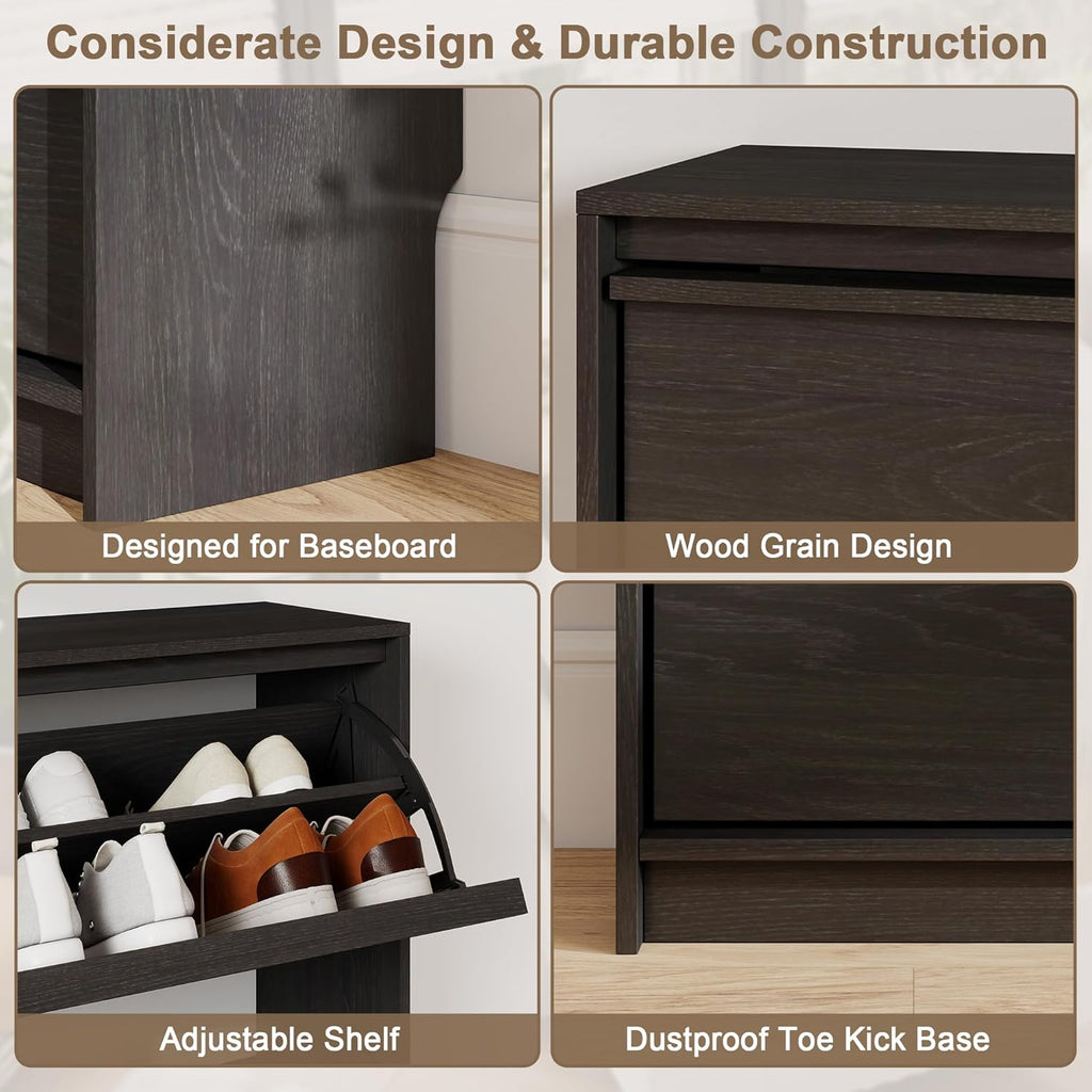 Shoe Cabinet with 3 Flip Drawers, 31.5" W Narrow Shoe Storage Cabinet for Entryway, Slim Shoe Organizer with Adjustable Shelves, Freestanding Shoe Rack for Hallway, Living Room, Black