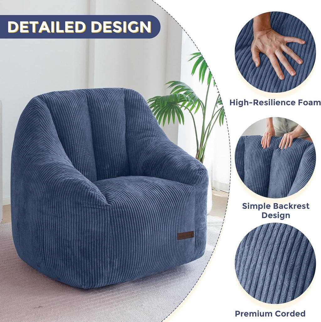 MAXYOYO Bean Bag Chair, Bean Bag Sofa with Filler, Cozy Living Room Chair for Adults and Kids, Stuffed Floor Sofa for Bedroom Dorm Reading, Dusty Blue