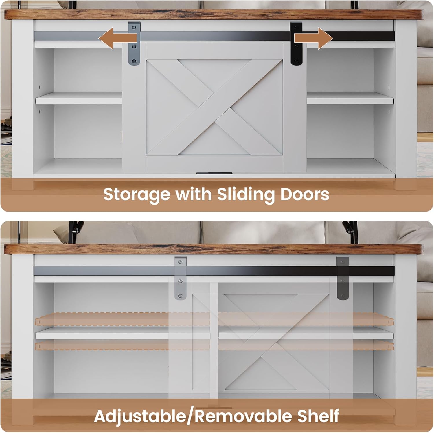 SEDETA 31.5" Lift Top Coffee Table with Storage, Square Coffee Tables for Living Room, Farmhouse Coffee Table with Large Hidden Storage Compartment and Adjustable Shelves, White