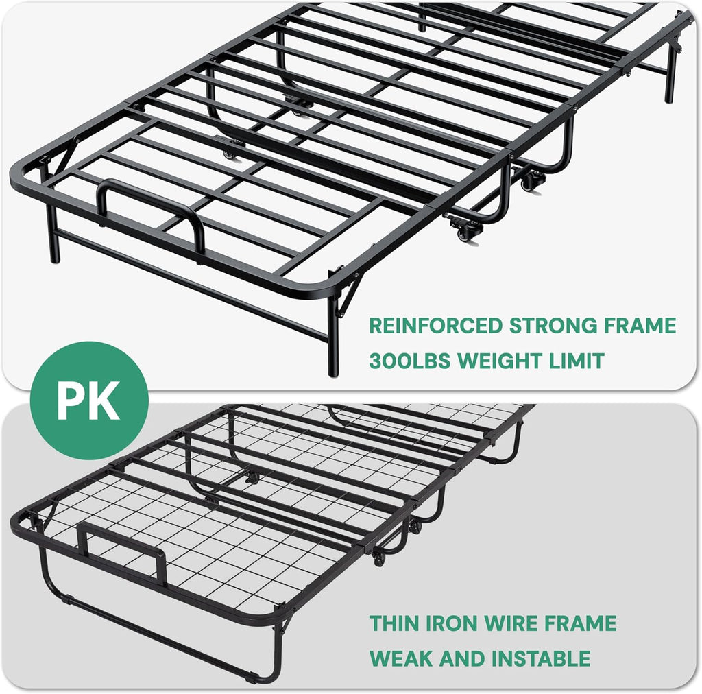 SunsGrove Twin Folding Bed with Mattress, 75" x 38" Foldable Guest Bed, Portable Rollaway Bed with 5" Memory Foam Mattress, Space-Saving Sturdy Metal Frame