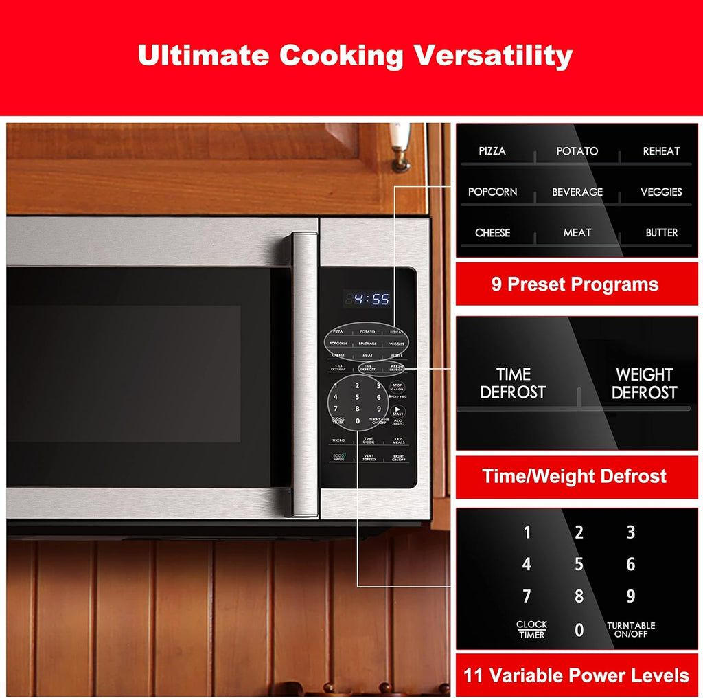 Galanz GLOMJA17S2B-10 Over-The-Range Microwave, Energy Saving/ECO Mode, 30-second Express Cooking, 9 Auto-cook Programs, 1000W/120Volts, 1.7 Cu.Ft, Stainless Steel