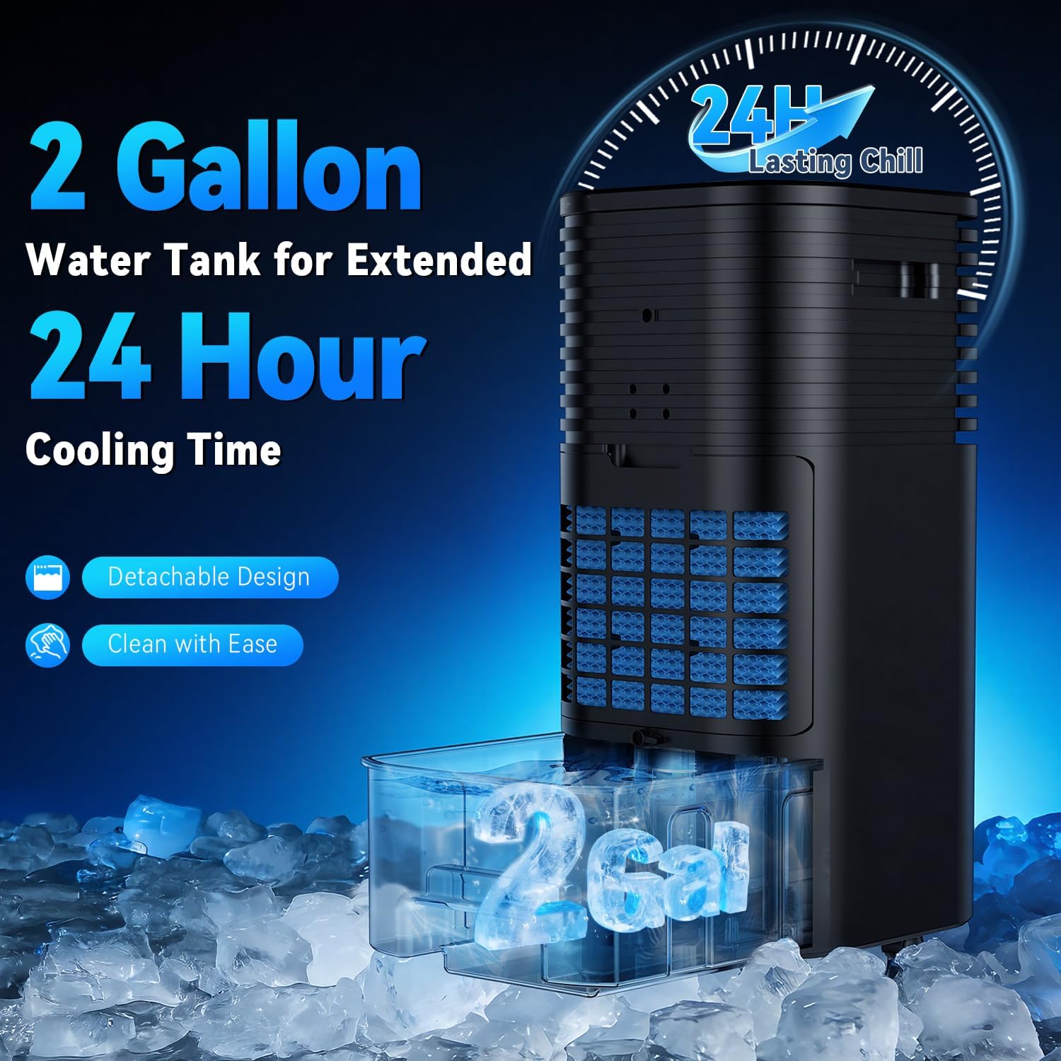 Windowless Air Conditioner Portable 1800CFM w/4 Modes&3 Speeds, 15H Timer&20 FT Remote, 3 Gal Tank for 24H Cooling Swamp Cooler, 4Ice Packs, 120° Swing Evaporative Air Cooler No Hose for Room