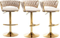 Gold Bar Stools Set of 3, Counter Height Bar Chairs with Low Back, Velvet Adjustable Height Barstools, 360° Swivel Bar Stools for Kitchen Island, Pub (Beige)