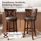 ALPHA HOME Swivel Bar Stools with Backs, 30 Inch Bar Stools Set of 2, Wooden Bar Stools, 360 Degrees Swivel Chairs with Upholstered, Wrap-Around Footrest for Pub, Kitchen, Dark Cherry/Fondant