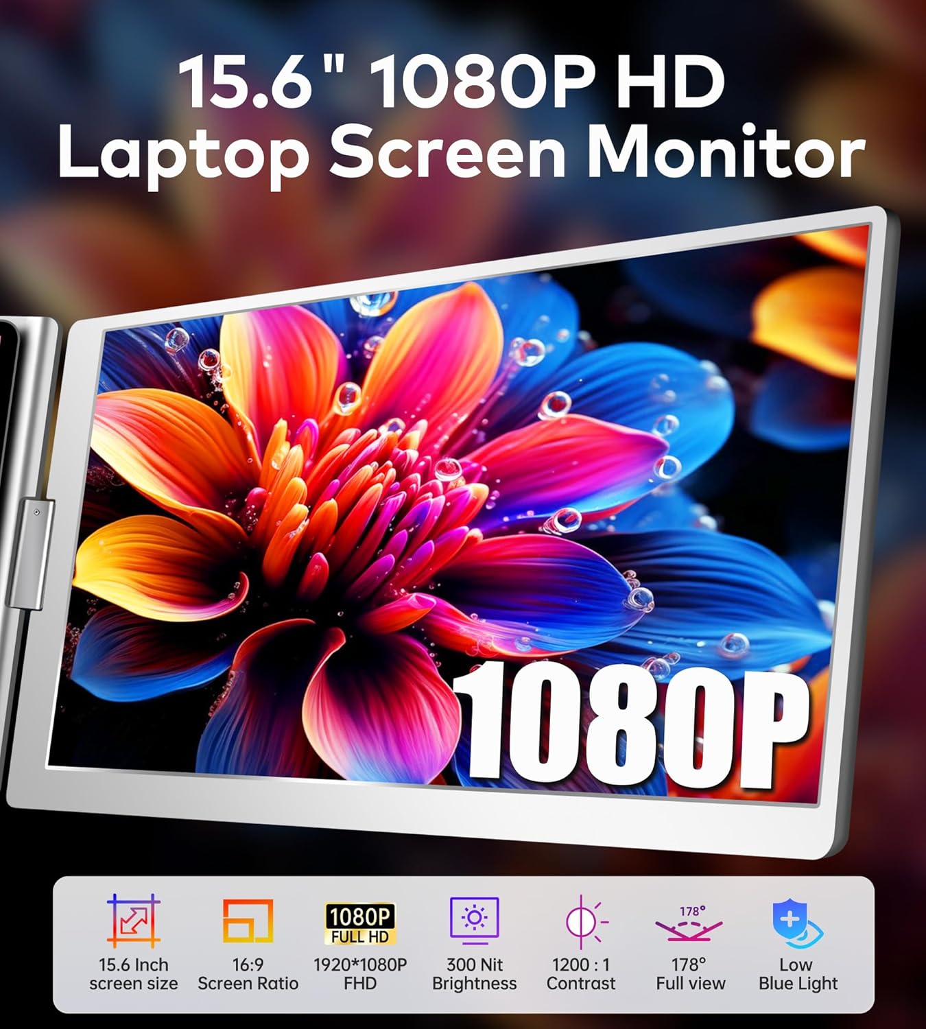 FOPO 15.6" Laptop Screen Extender Monitor Portable  Quad Monitor  Just 1 Cable for 3 Screens  FHD 1080P IPS Laptop Extender Compatible with Wins/Mac for 13.6" - 17.3" Laptops