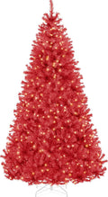 Best Choice Products 7.5ft Pre-Lit Red Christmas Tree, Full Artificial Holiday Decoration w/ 1,350 Branch Tips, 550 Lights, Foldable Base